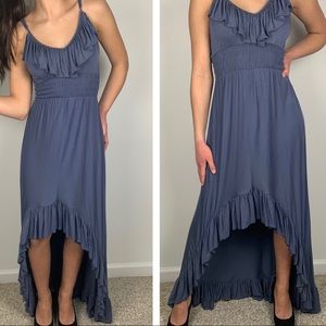 Express Sleeveless Hi Low Ruffle Blue Maxi Dress